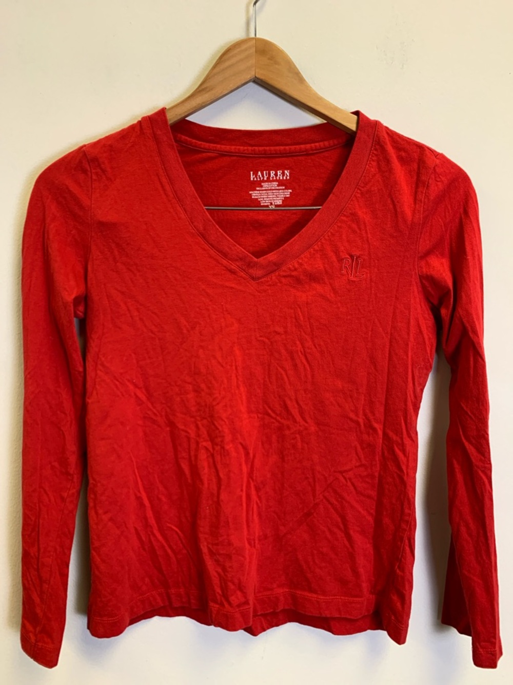 Ralph Lauren Red V-Neck Long Sleeve Tee